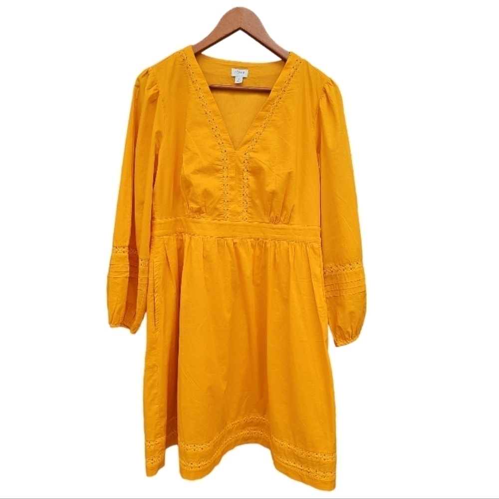 J. Crew Mustard Yellow Long Sleeve aBoho Peasant Dress Size S - Picture 2 of 11